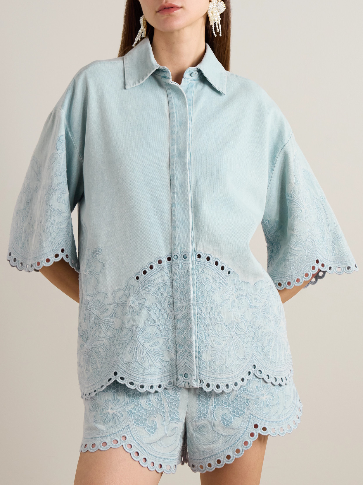 Zimmermann Daylight Broderie Anglaise Denim Shirt In Blue