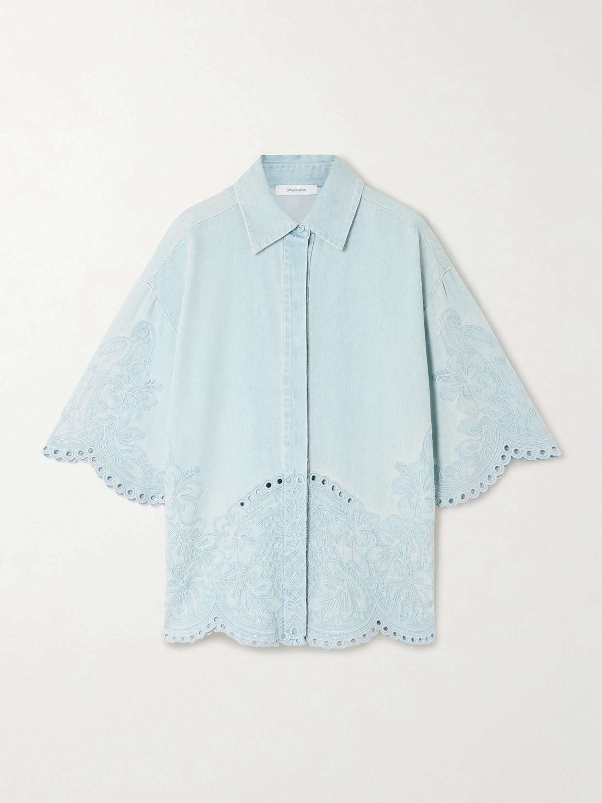 Zimmermann Daylight Broderie Anglaise Denim Shirt In Blue