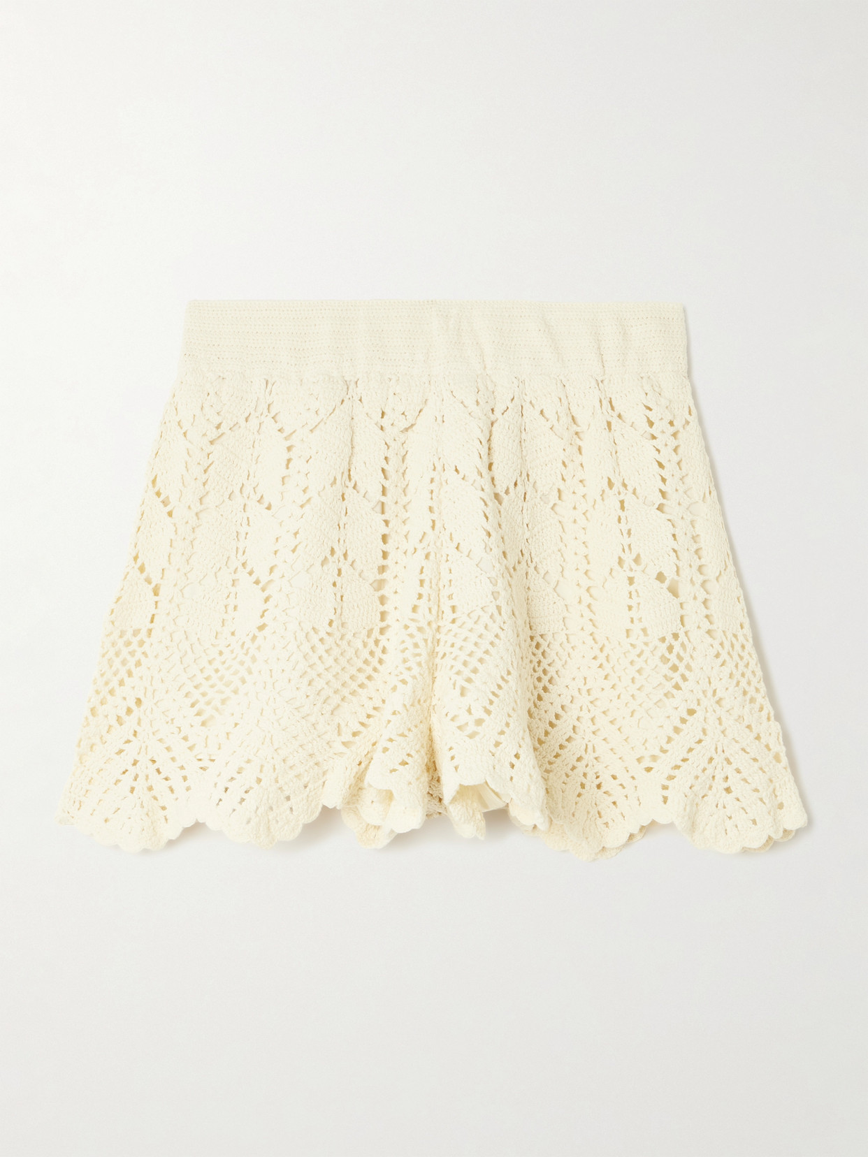 Zimmermann Awaken Scalloped Crocheted Cotton Shorts In White