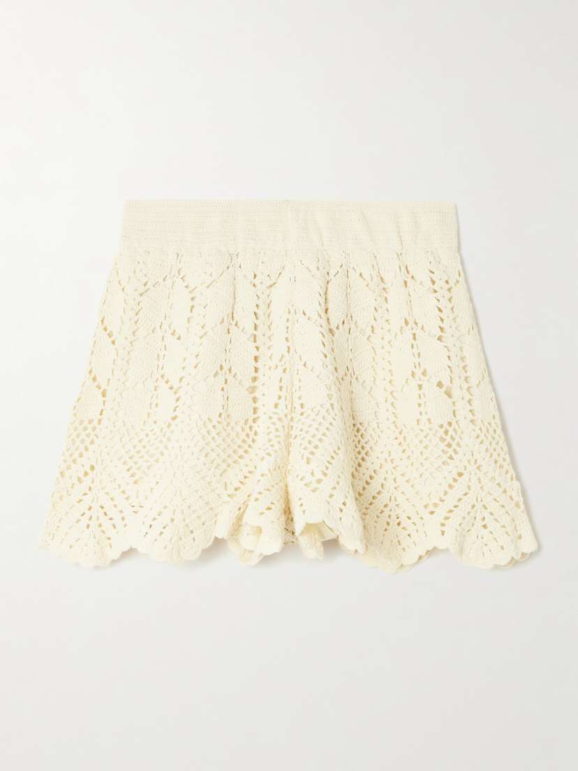 Zimmermann Awaken Scalloped Crocheted Cotton Shorts