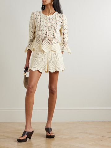 Zimmermann Awaken scalloped crocheted cotton shorts