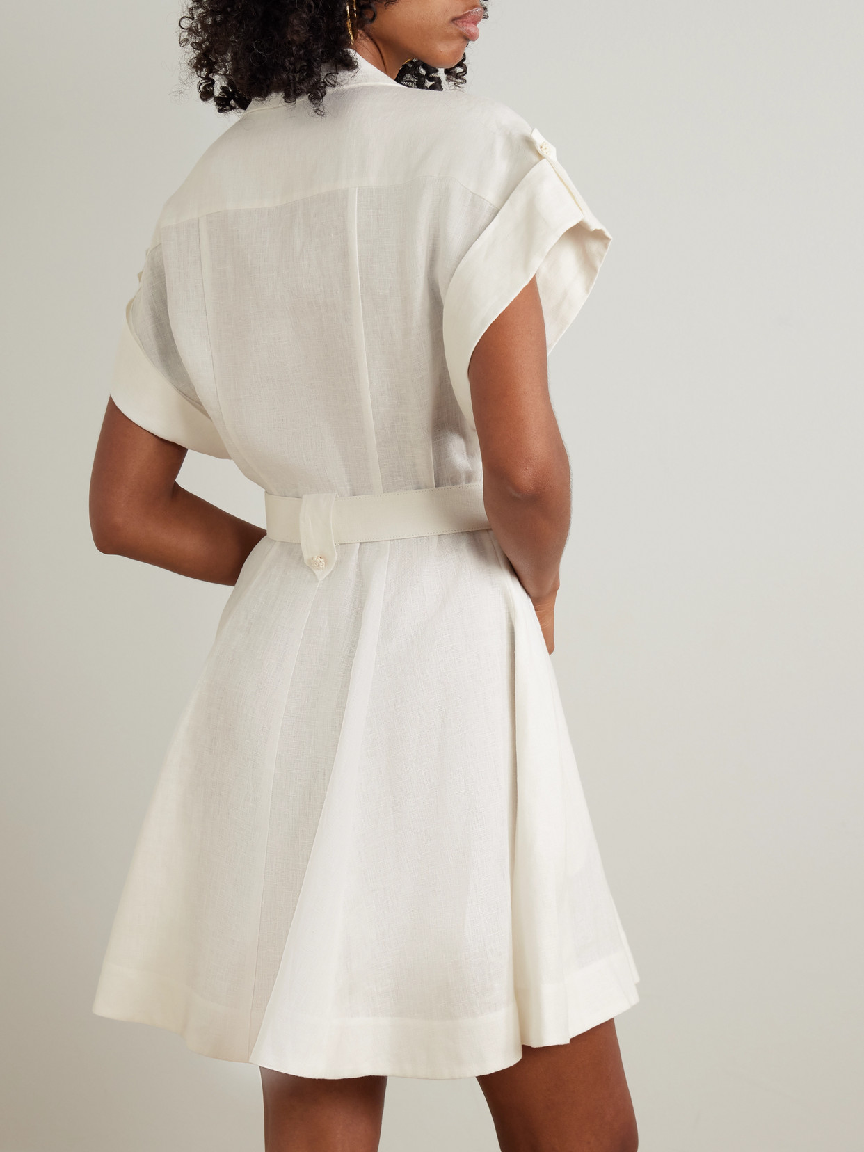 Zimmermann Awaken Belted Linen Mini Shirt Dress In White