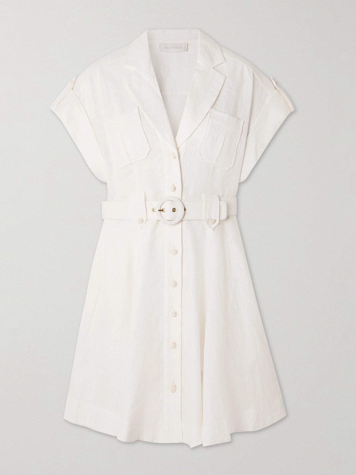Zimmermann Awaken Belted Linen Mini Shirt Dress In White