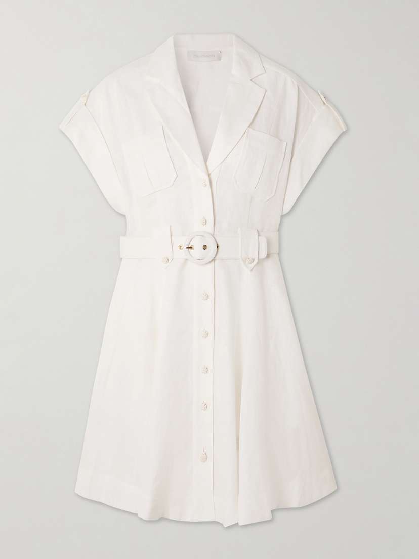 Zimmermann Awaken Belted Linen Mini Shirt Dress