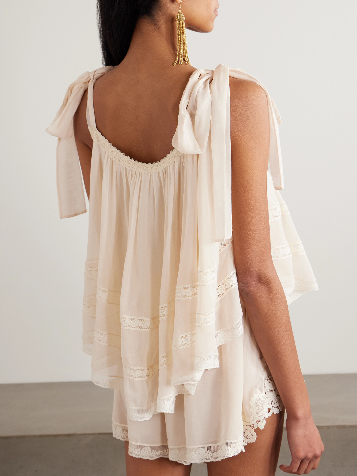 Zimmermann Awaken Cropped Lace-trimmed Cotton And Silk-blend Top In White
