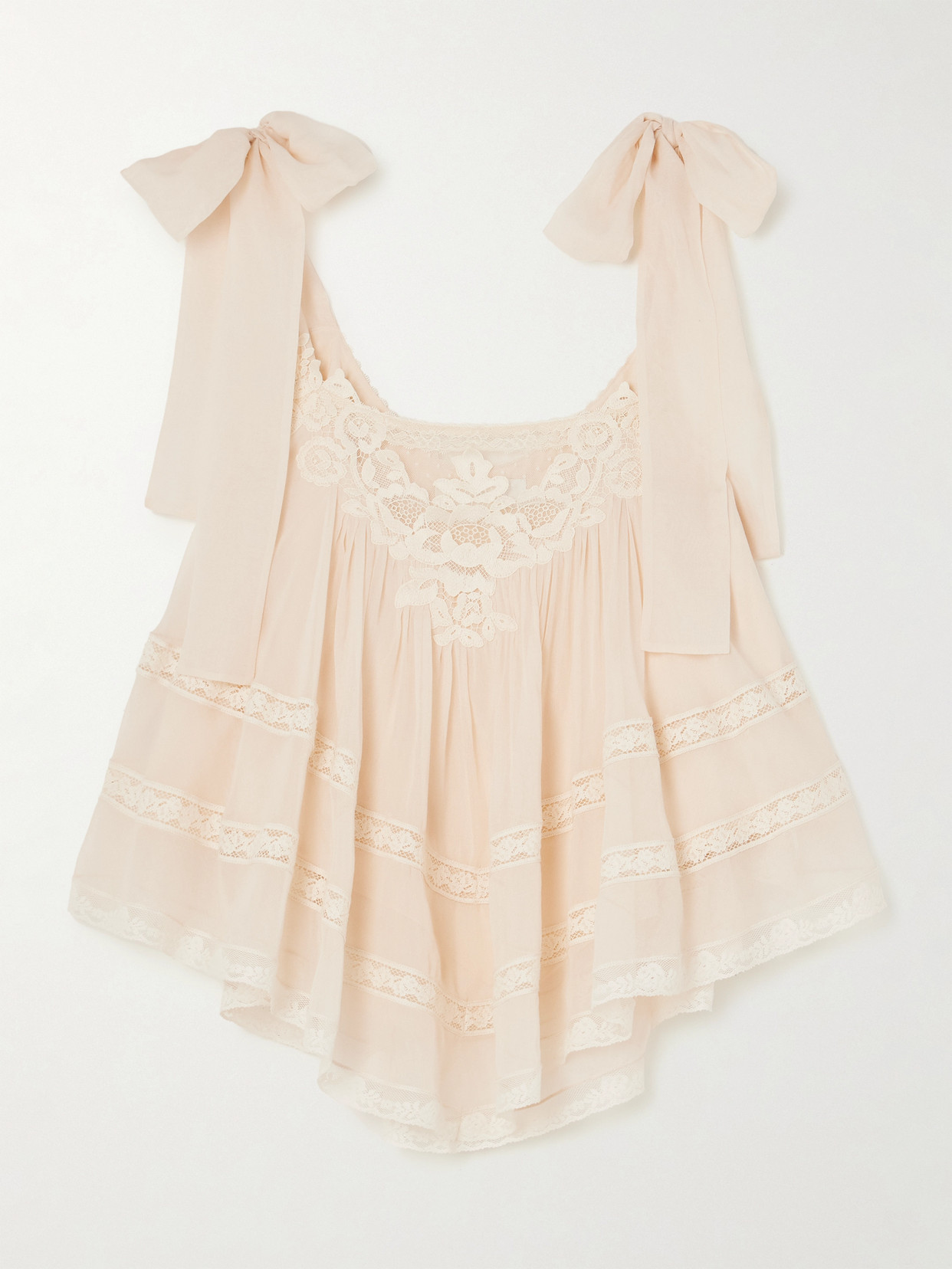 Zimmermann Awaken Cropped Lace-trimmed Cotton And Silk-blend Top In White