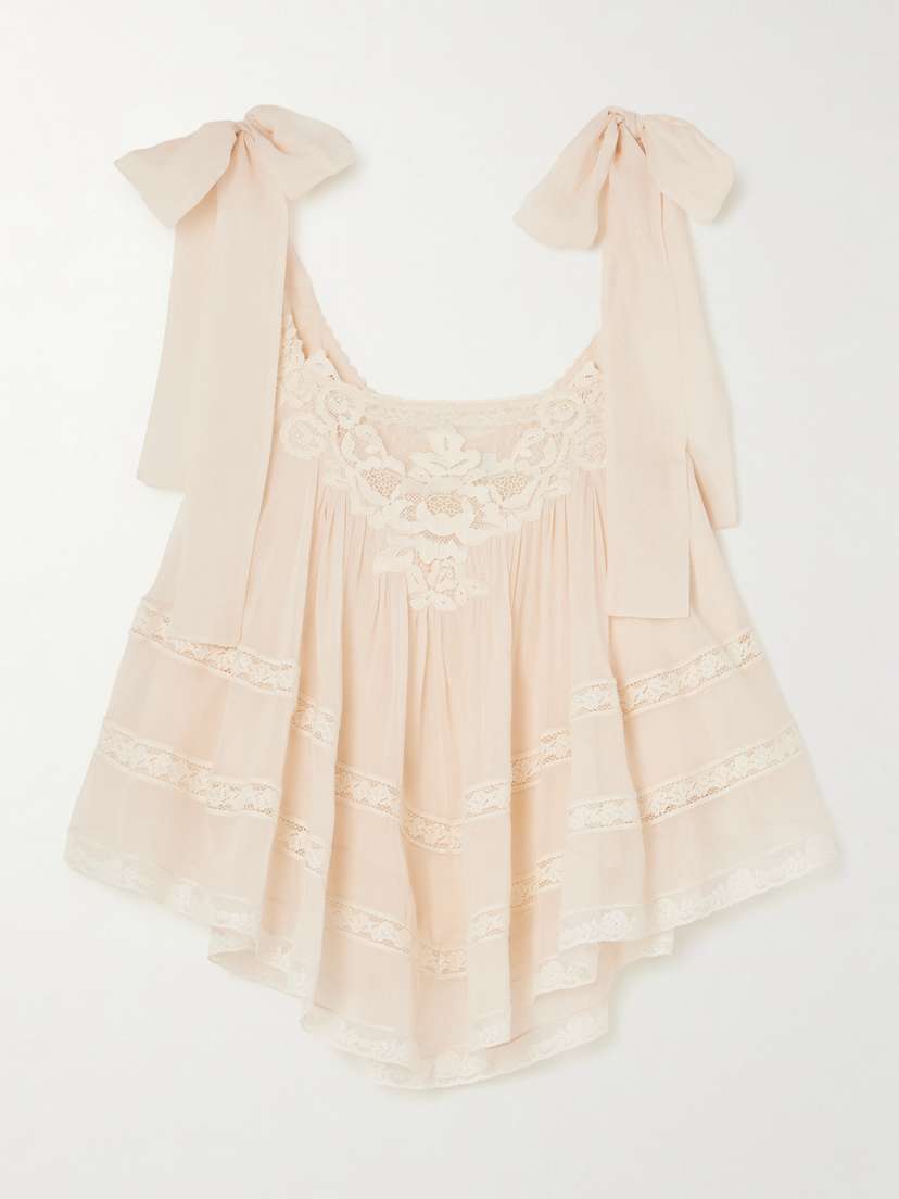 Zimmermann Awaken Cropped Lace-trimmed Cotton And Silk-blend Top