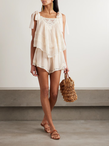 Zimmermann Awaken cropped lace-trimmed cotton and silk-blend top