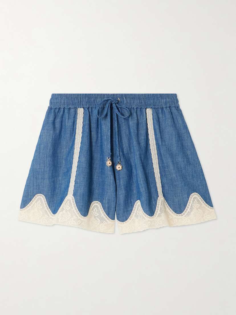 Zimmermann Awaken Lace-trimmed Denim Shorts