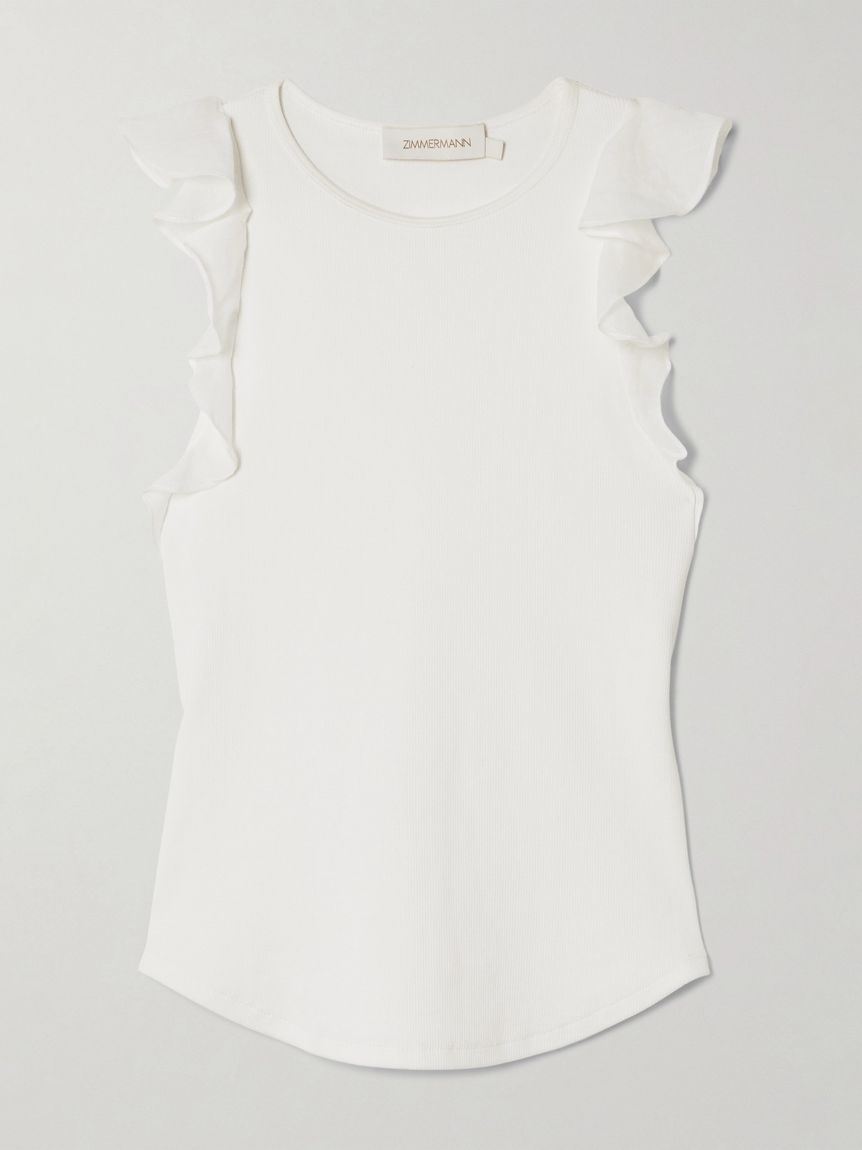 Zimmermann Awaken Ruffled Ribbed Cotton-blend Jersey Tank In White