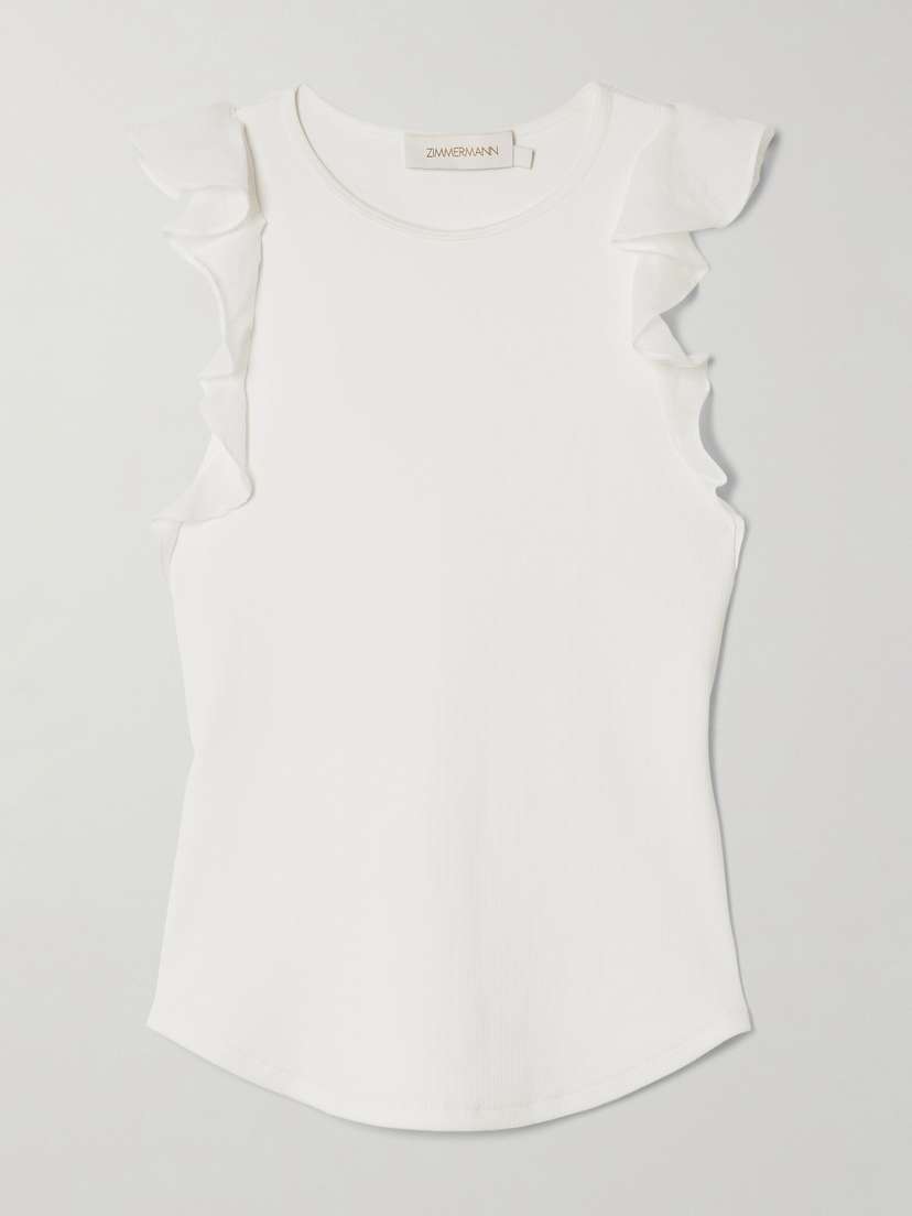 Zimmermann Awaken Ruffled Ribbed Cotton-blend Jersey Tank