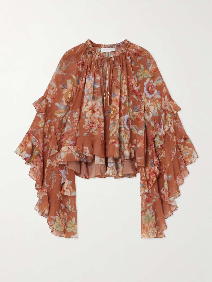 Zimmermann Awaken Ruffled Floral-print Cotton And Silk-blend Crepe De Chine Blouse