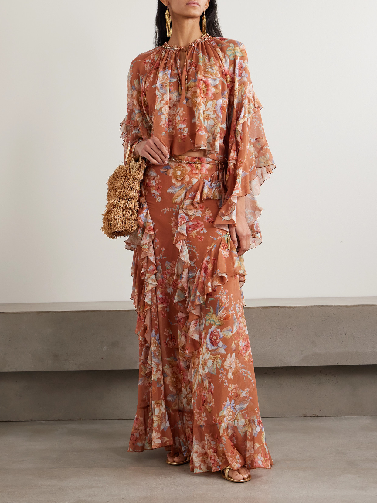 Awaken Ruffled Floral-Print Cotton And Silk-Blend Crepe De Chine Blouse
