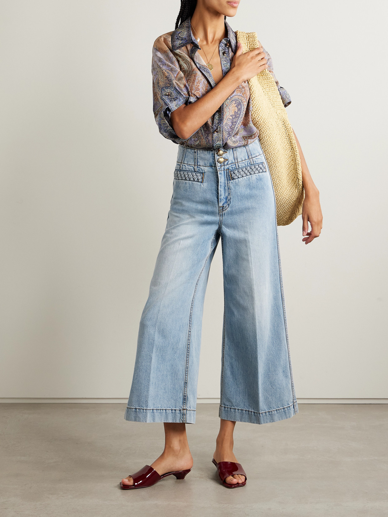 Zimmermann Wanderlust Cropped Wide-leg Jeans In Blue