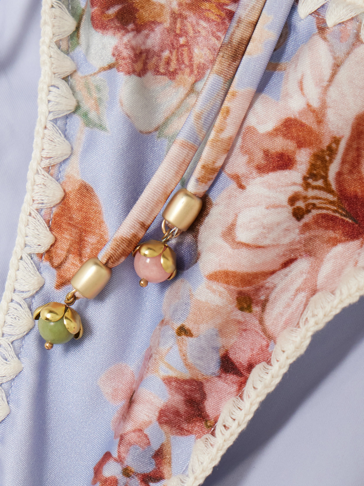 Zimmermann Awaken Crochet-trimmed Embellished Floral-print Bikini Briefs In Blue