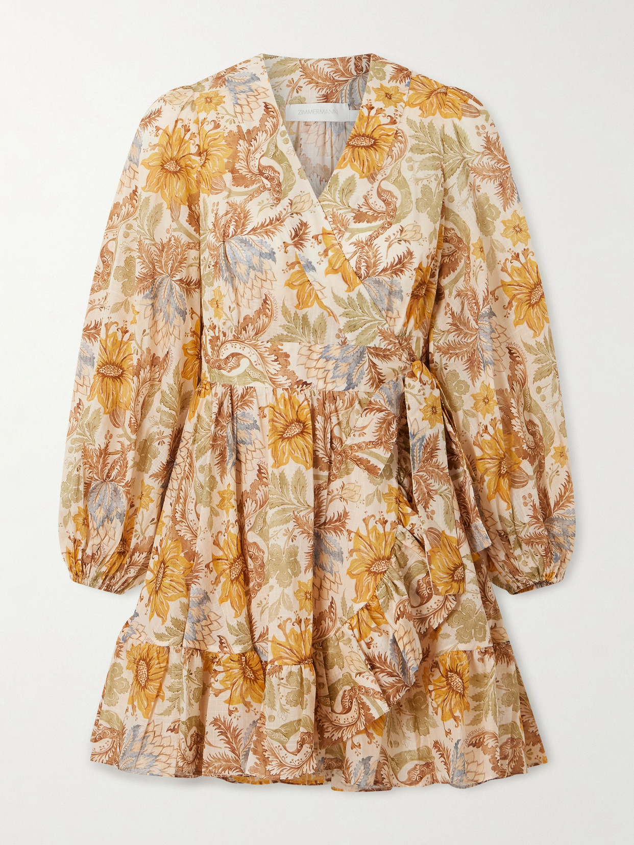 Zimmermann Daylight Ruffled Floral-print Cotton-voile Mini Wrap Dress In Multi