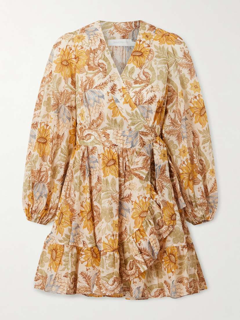 Zimmermann Daylight Ruffled Floral-print Cotton-voile Mini Wrap Dress