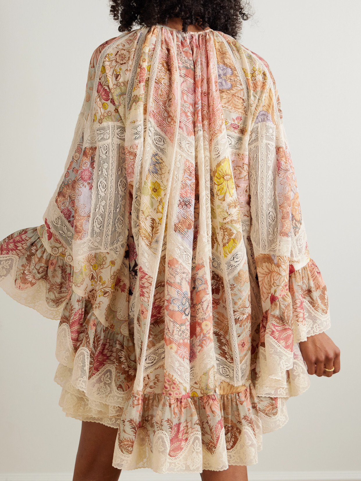 Zimmermann Daylight Flutter Lace-trimmed Tiered Printed Cotton Mini Dress In Orange