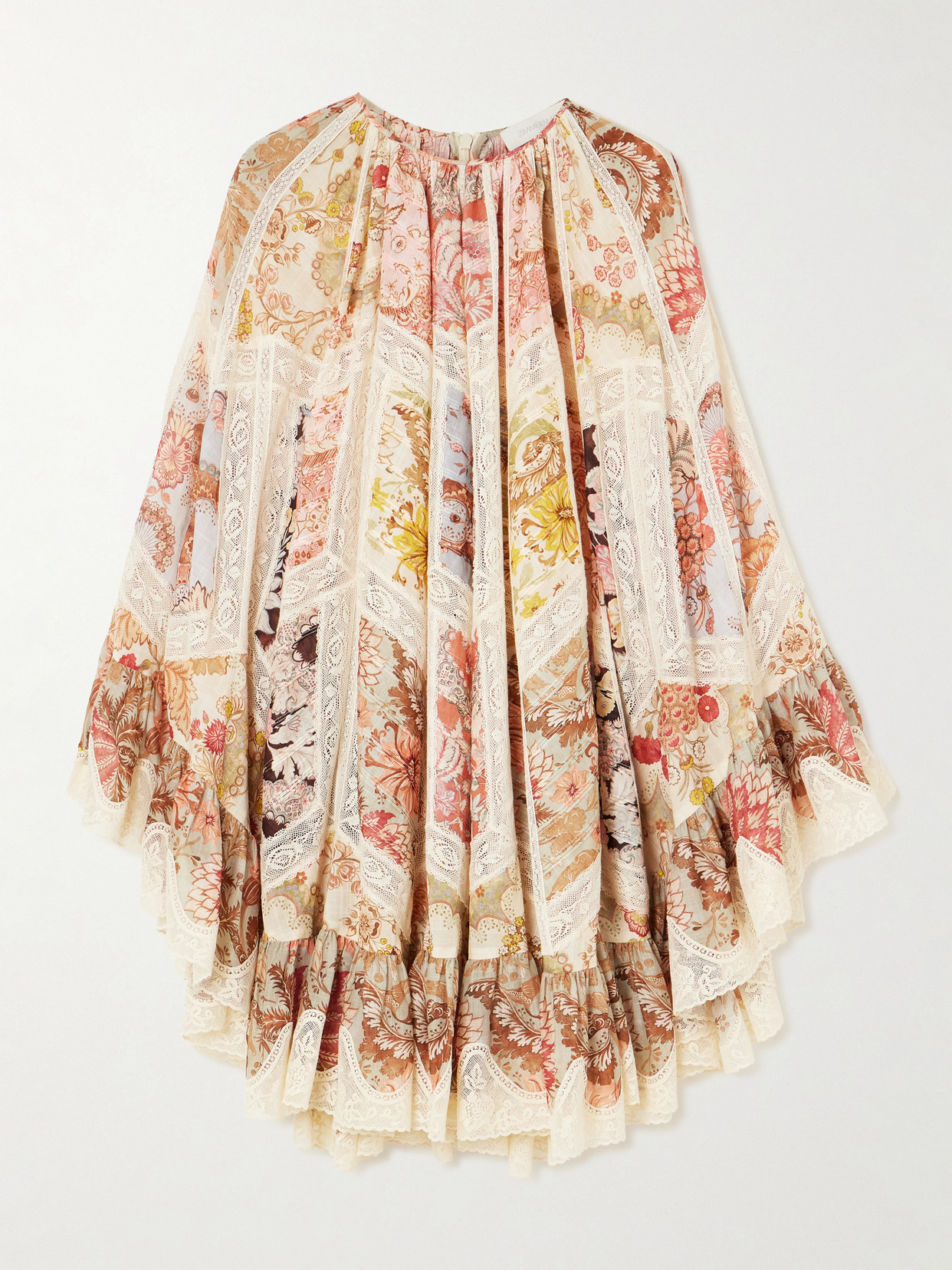 Zimmermann Daylight Flutter Lace-trimmed Tiered Printed Cotton Mini Dress In Orange