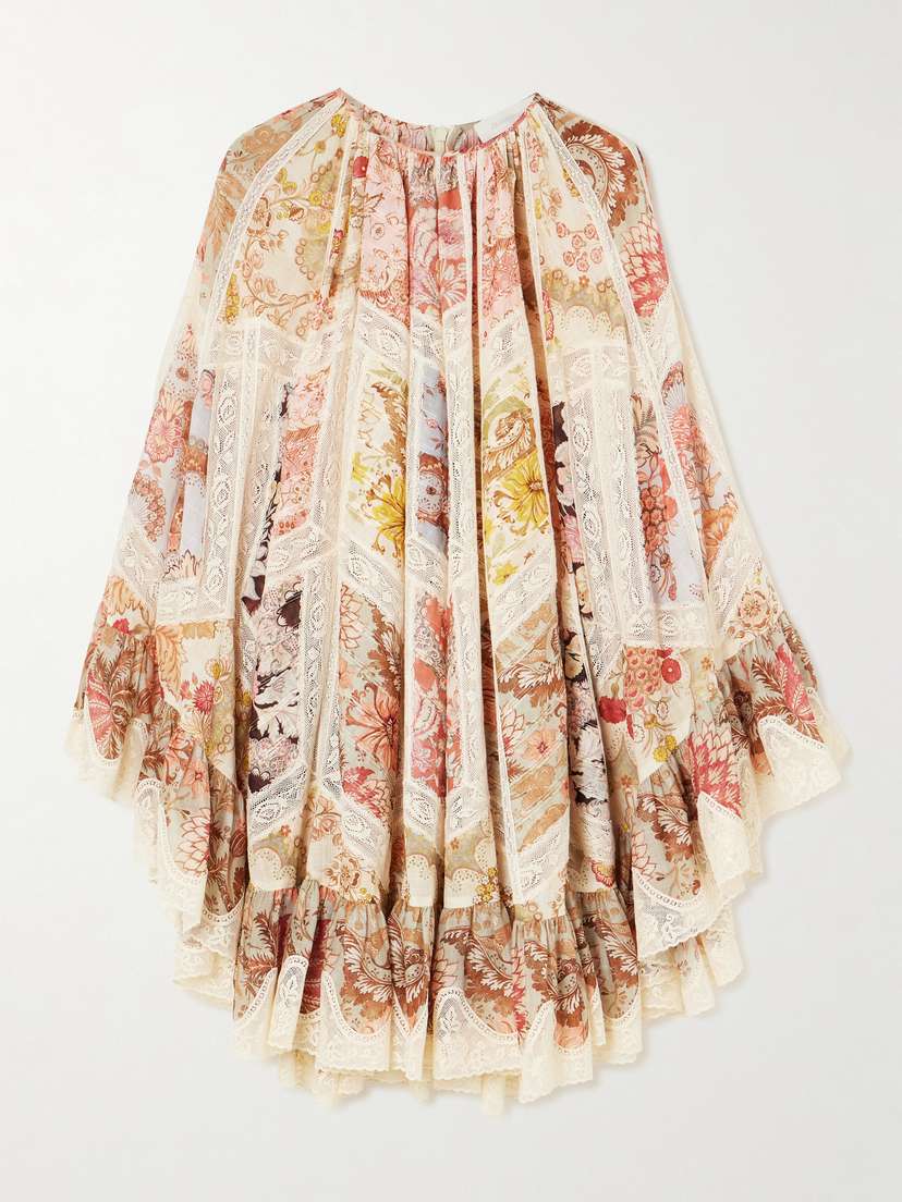 Zimmermann Daylight Flutter Lace-trimmed Tiered Printed Cotton Mini Dress