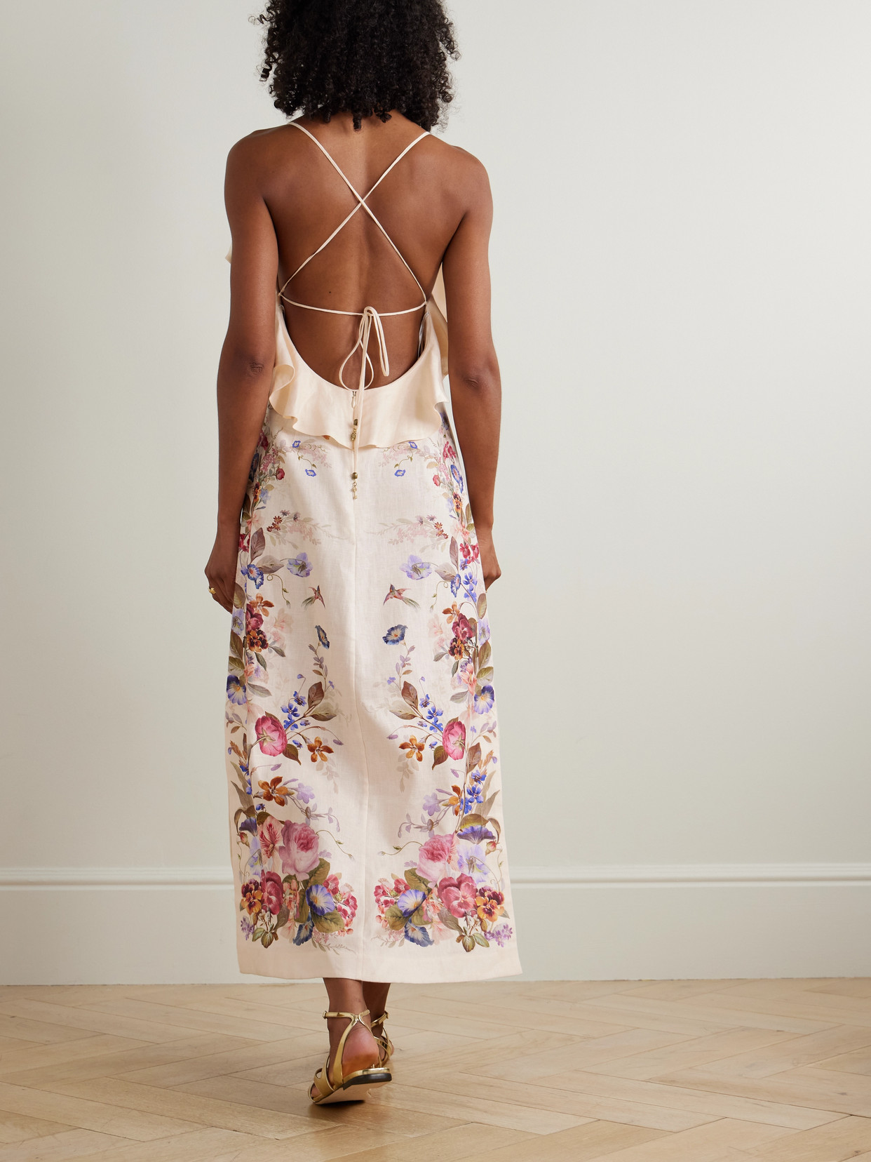 Zimmermann Patience Ruffled Printed Linen Midi Dress In White