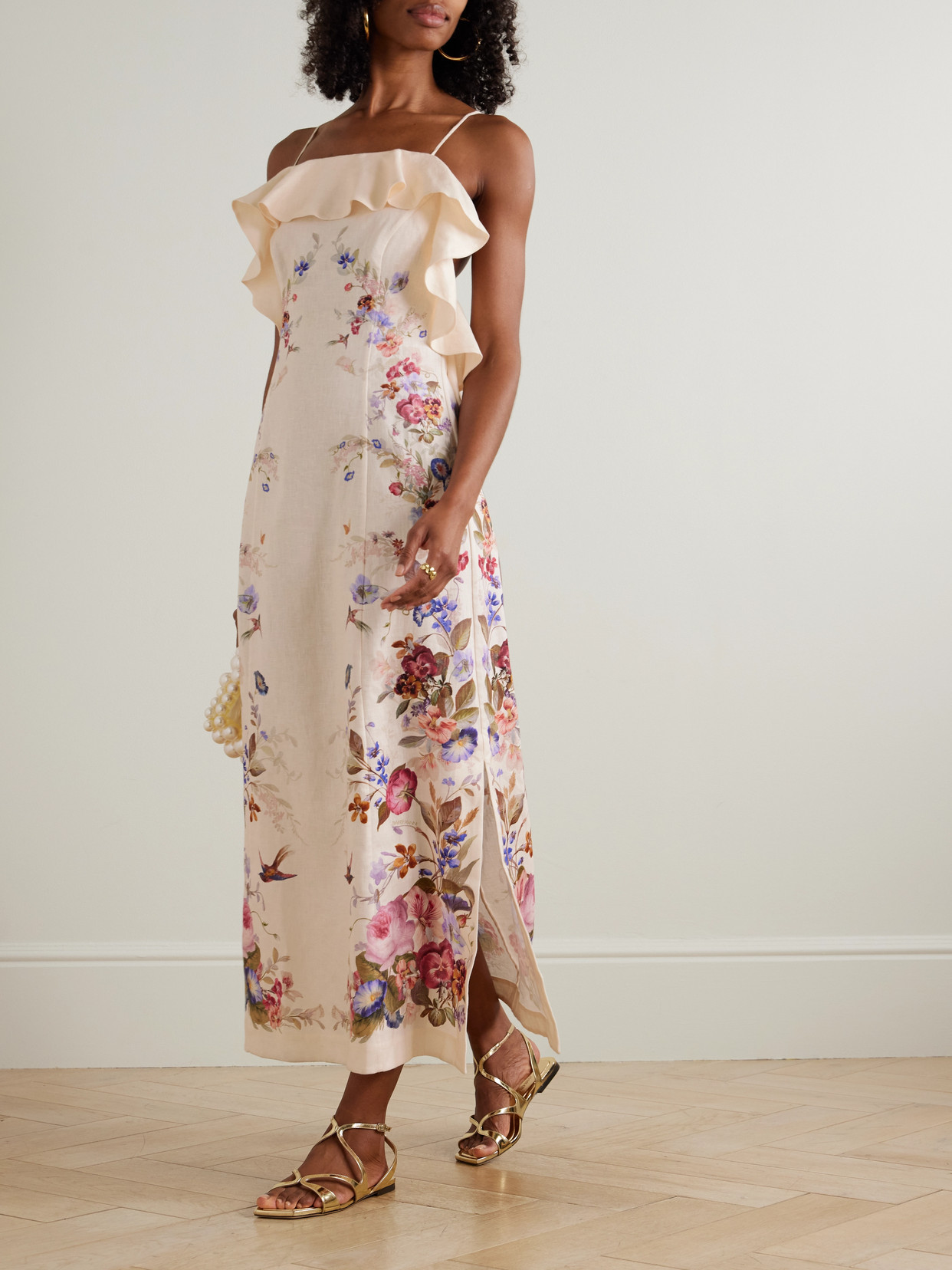 Zimmermann Patience Ruffled Printed Linen Midi Dress In White