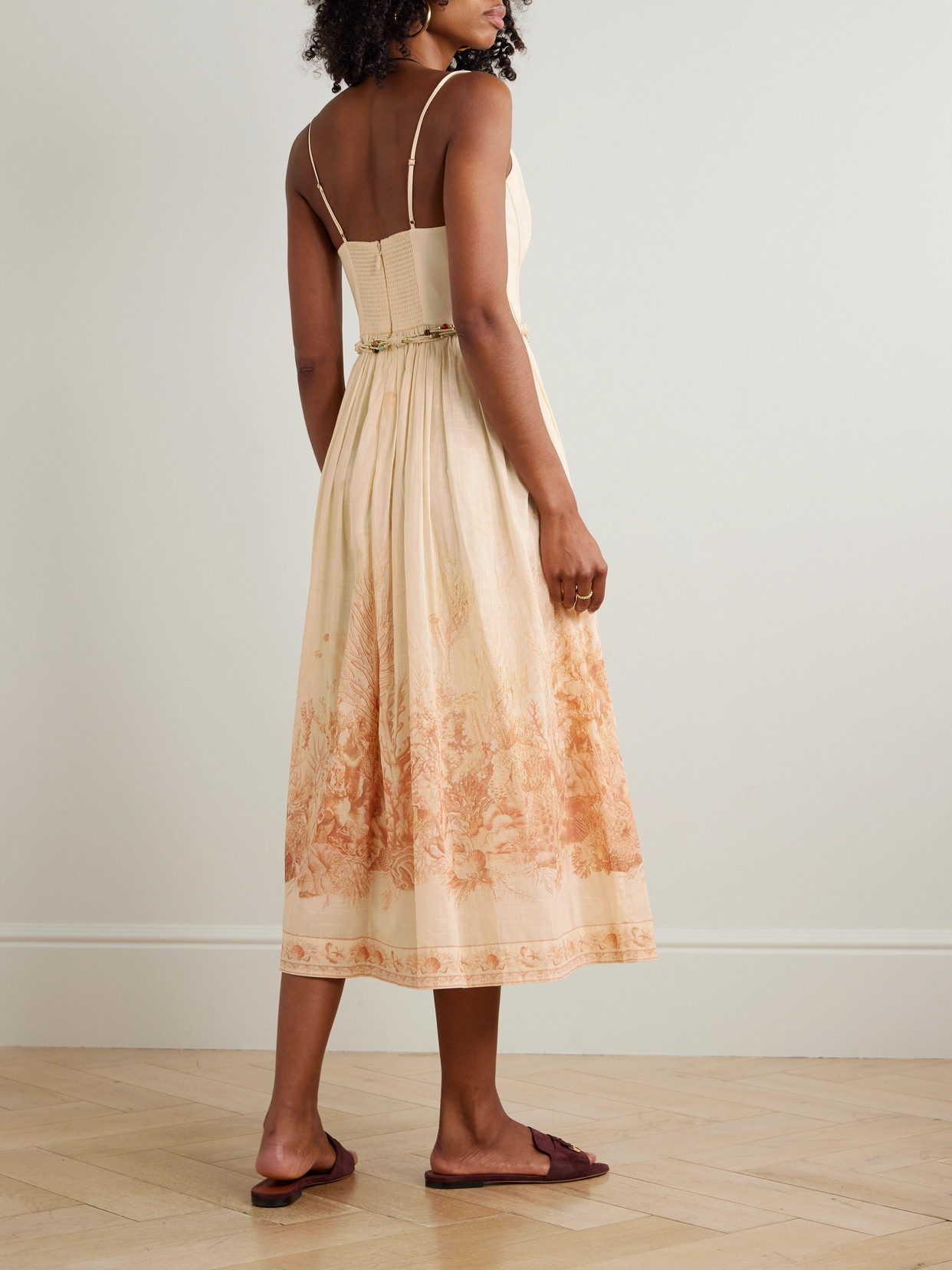 Zimmermann Womens Wanderlust Corset Cotton-poplin Midi Dress Coral Toile Xxs In Orange