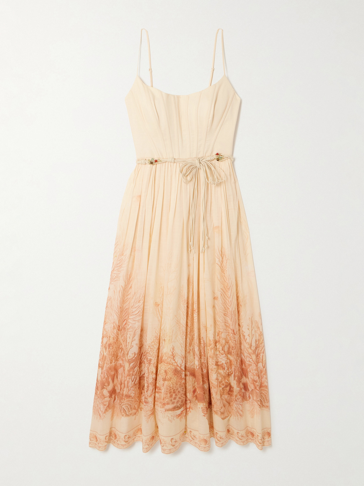 Zimmermann Wanderlust Gathered Printed Cotton-voile Midi Dress In Orange