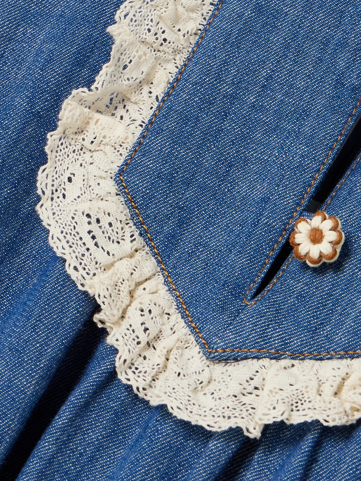 Zimmermann Awaken Belted Lace-trimmed Denim Mini Dress In Blue