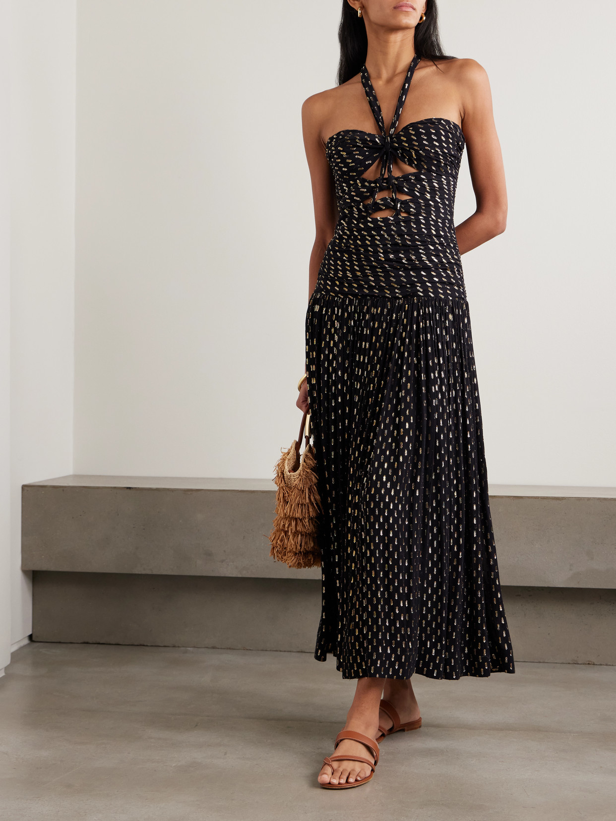 Zimmermann Daylight Cutout Fil Coupé-voile Halterneck Midi Dress In Black