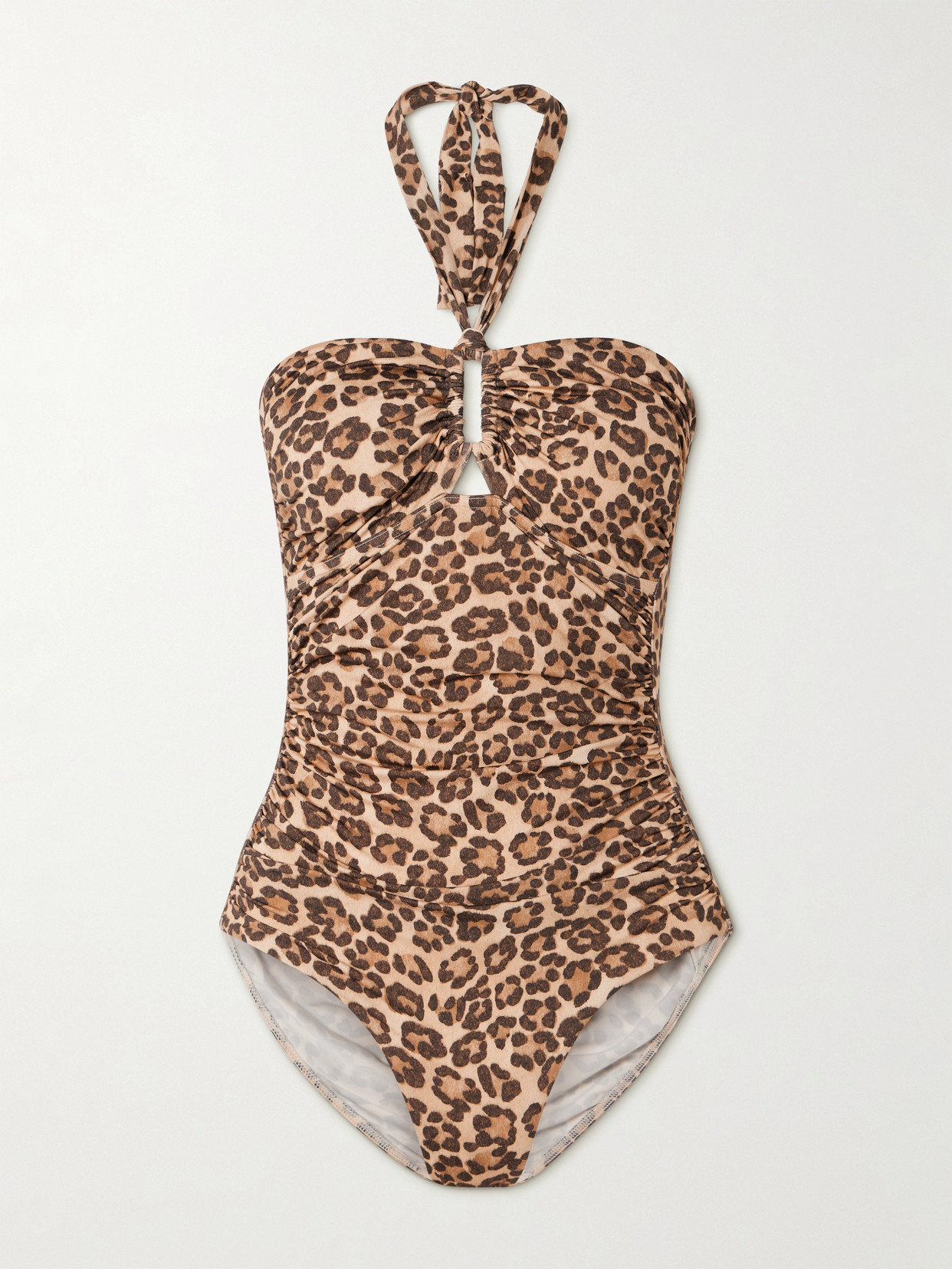 Zimmermann Wanderlust Cutout Ruched Leopard-print Swimsuit In Brown