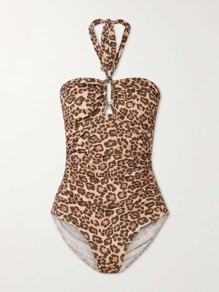 Zimmermann Wanderlust Cutout Ruched Leopard-print Swimsuit