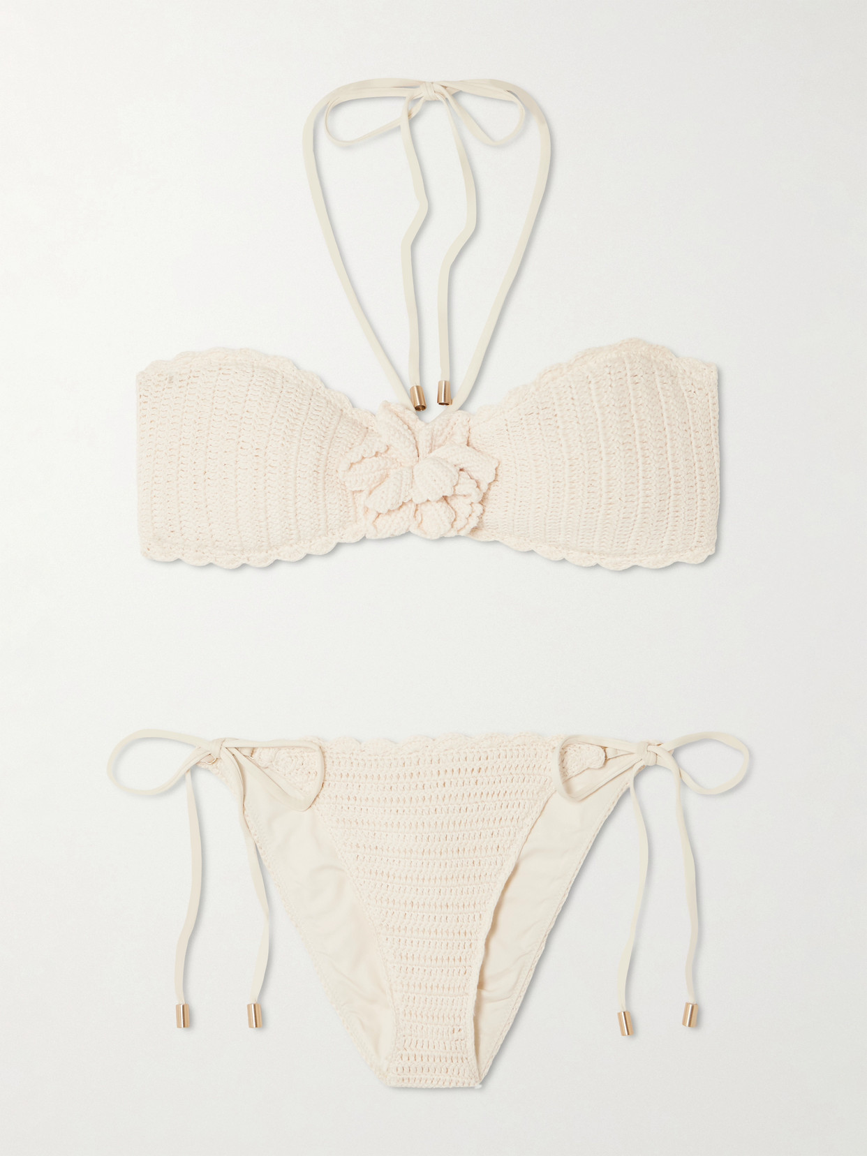 Zimmermann Awaken Embellished Crocheted Cotton Halterneck Bikini In Neutral