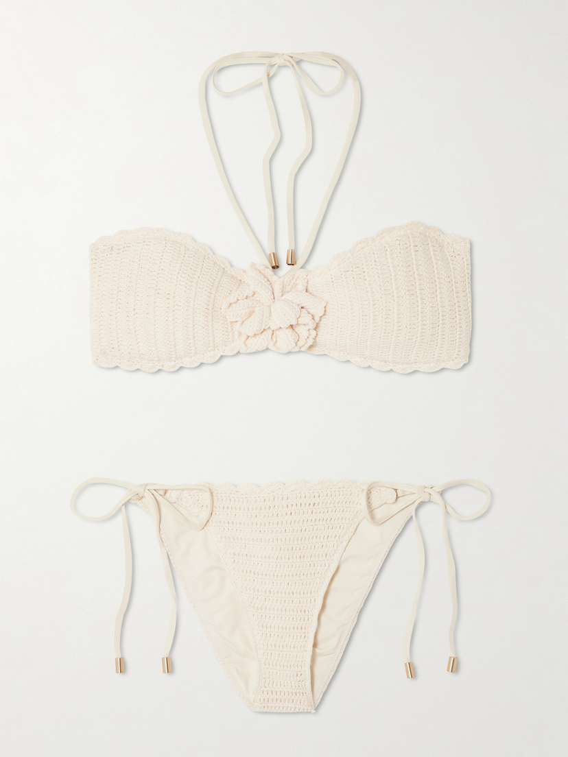 Zimmermann Awaken Embellished Crocheted Cotton Halterneck Bikini