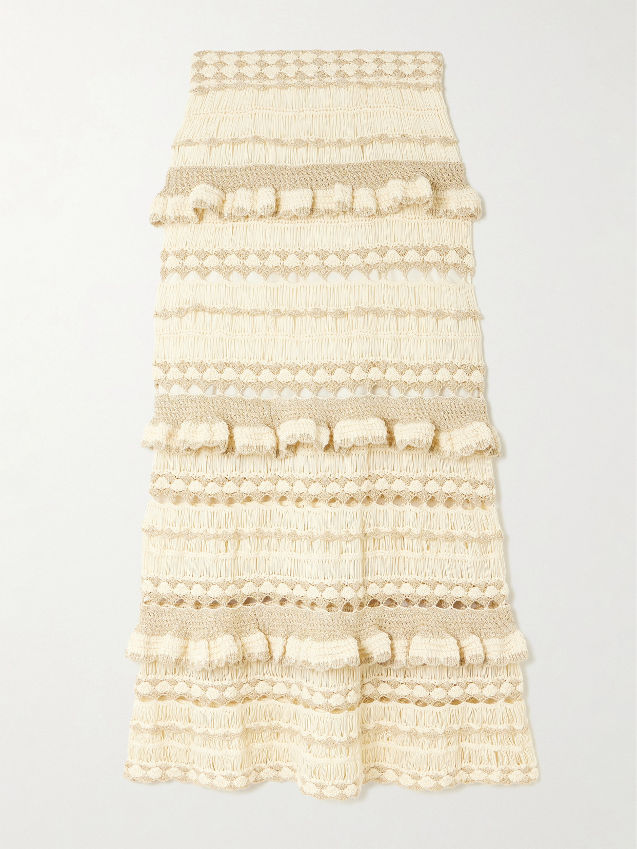 Wanderlust Ruffled Ruffled Pointelle-Knit Maxi