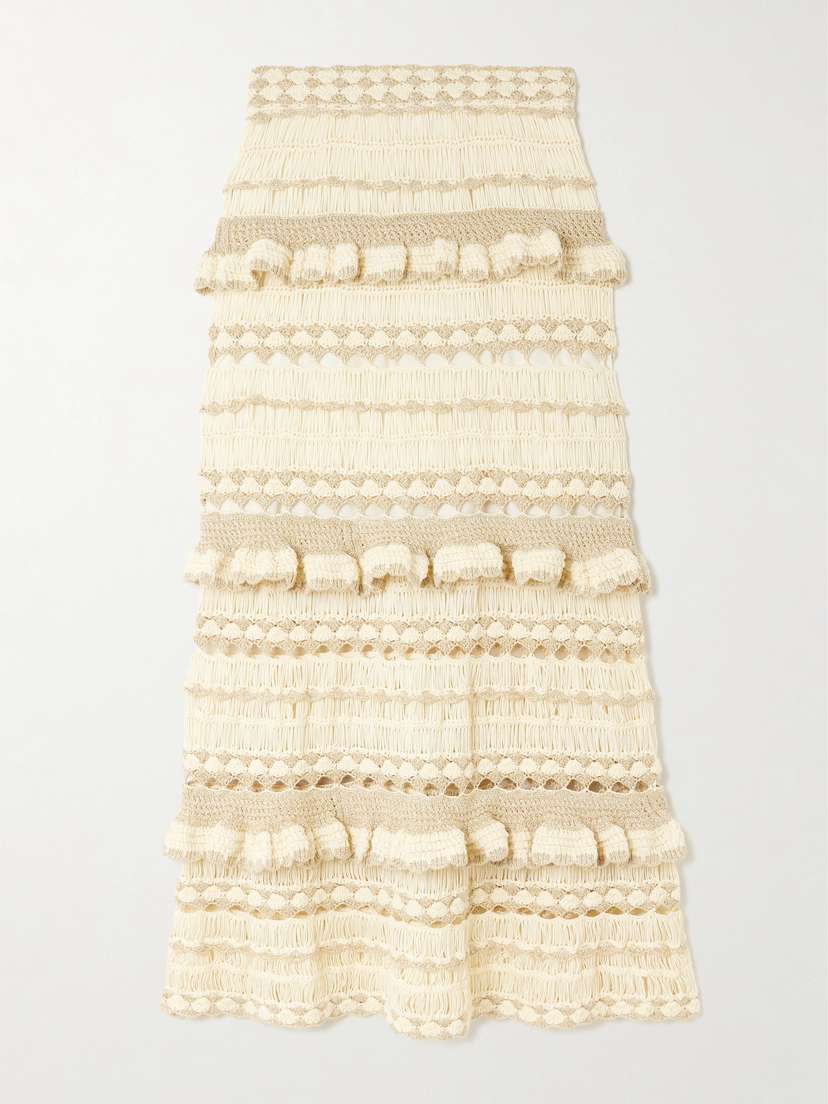 Zimmermann Wanderlust Ruffled Ruffled Pointelle-knit Maxi Skirt