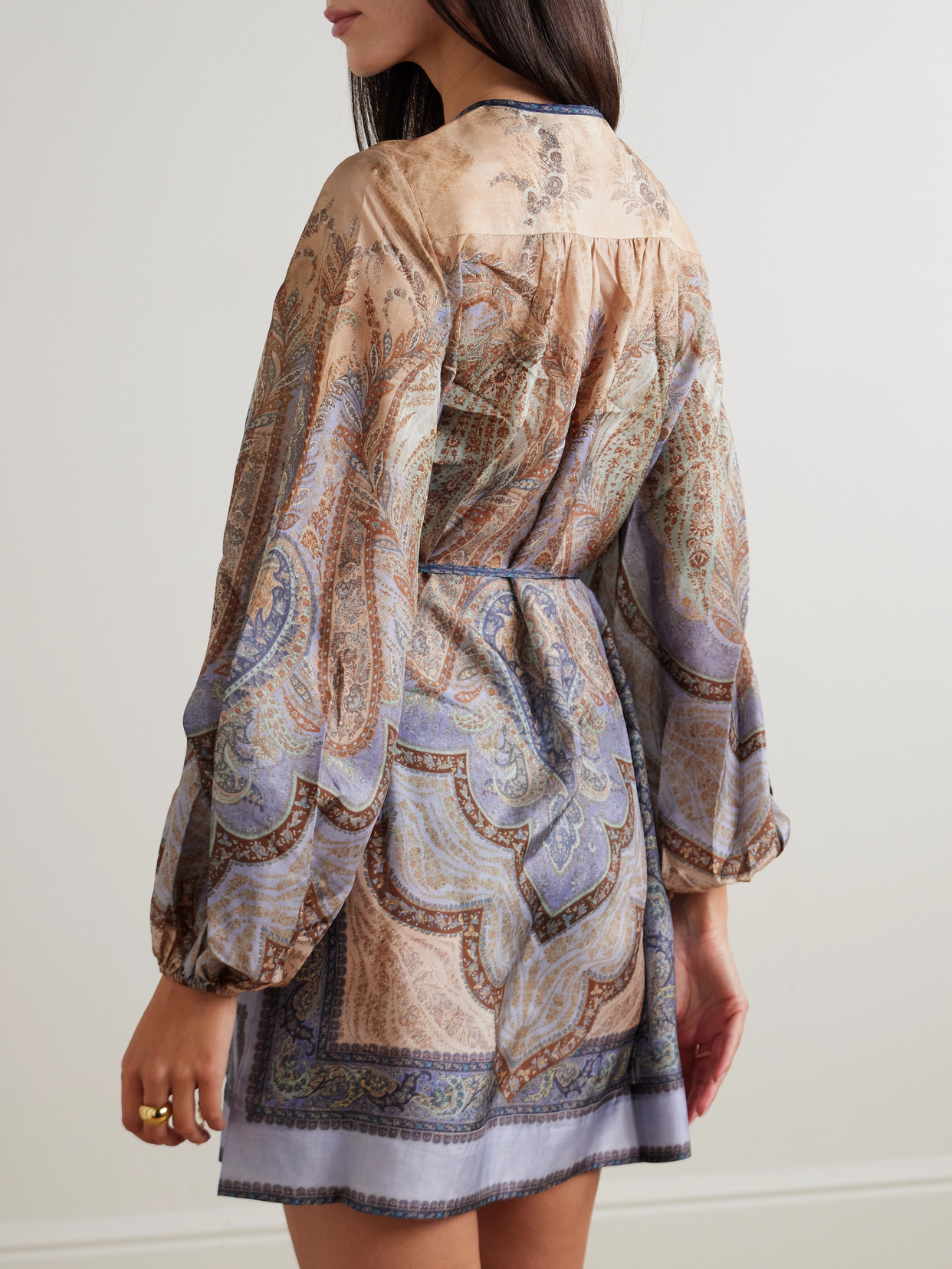 Zimmermann Wanderlust Belted Printed Silk Tunic In Brown
