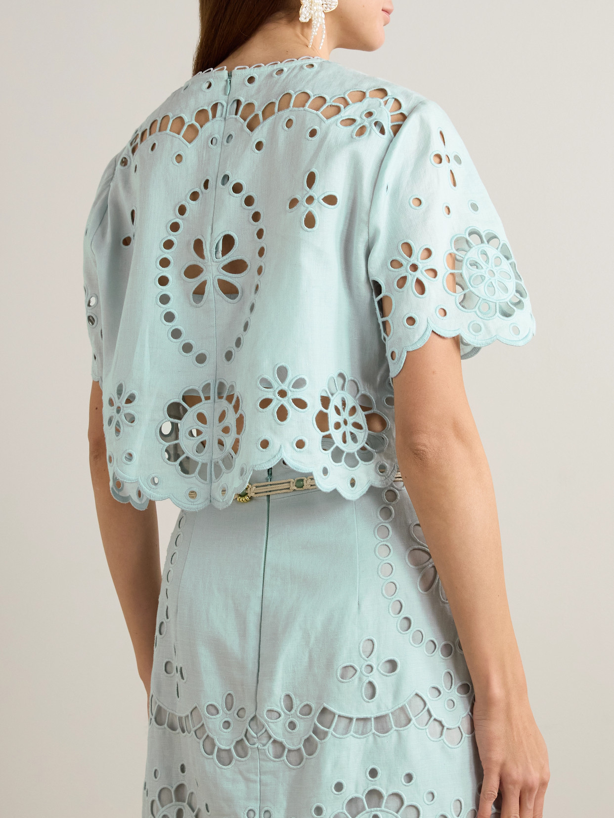 Zimmermann Awaken Cropped Broderie Anglaise Linen Top In Green