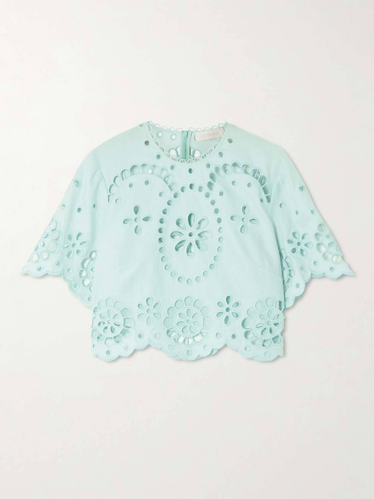 Zimmermann Awaken Cropped Broderie Anglaise Linen Top In Green