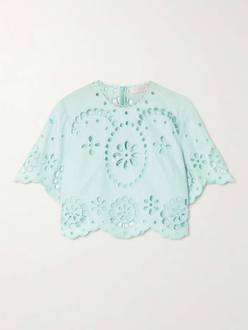 Zimmermann Awaken Cropped Broderie Anglaise Linen Top