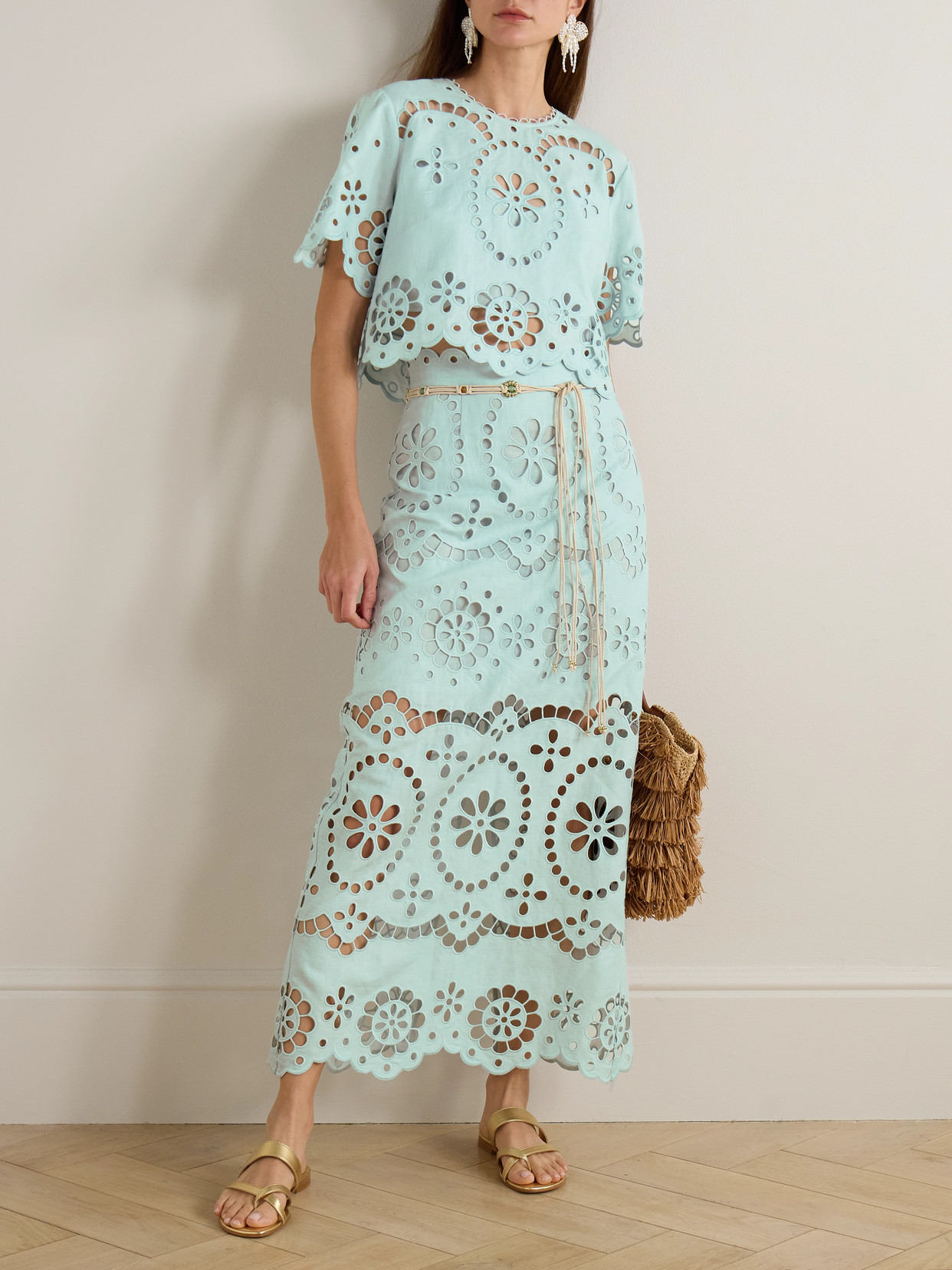 Zimmermann Awaken Cropped Broderie Anglaise Linen Top In Green