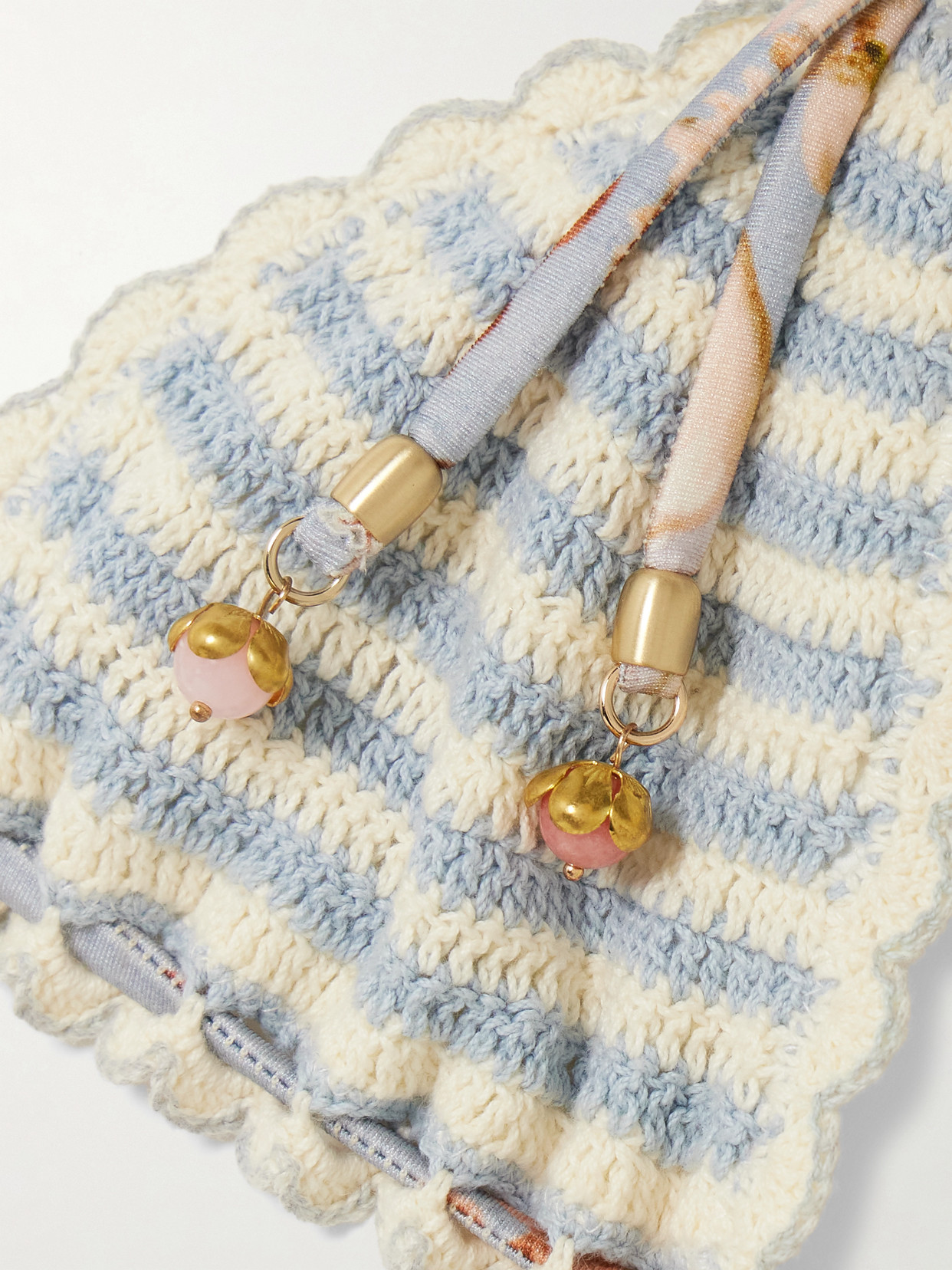 Zimmermann Awaken Striped Crocheted Cotton Bikini Top In Blue