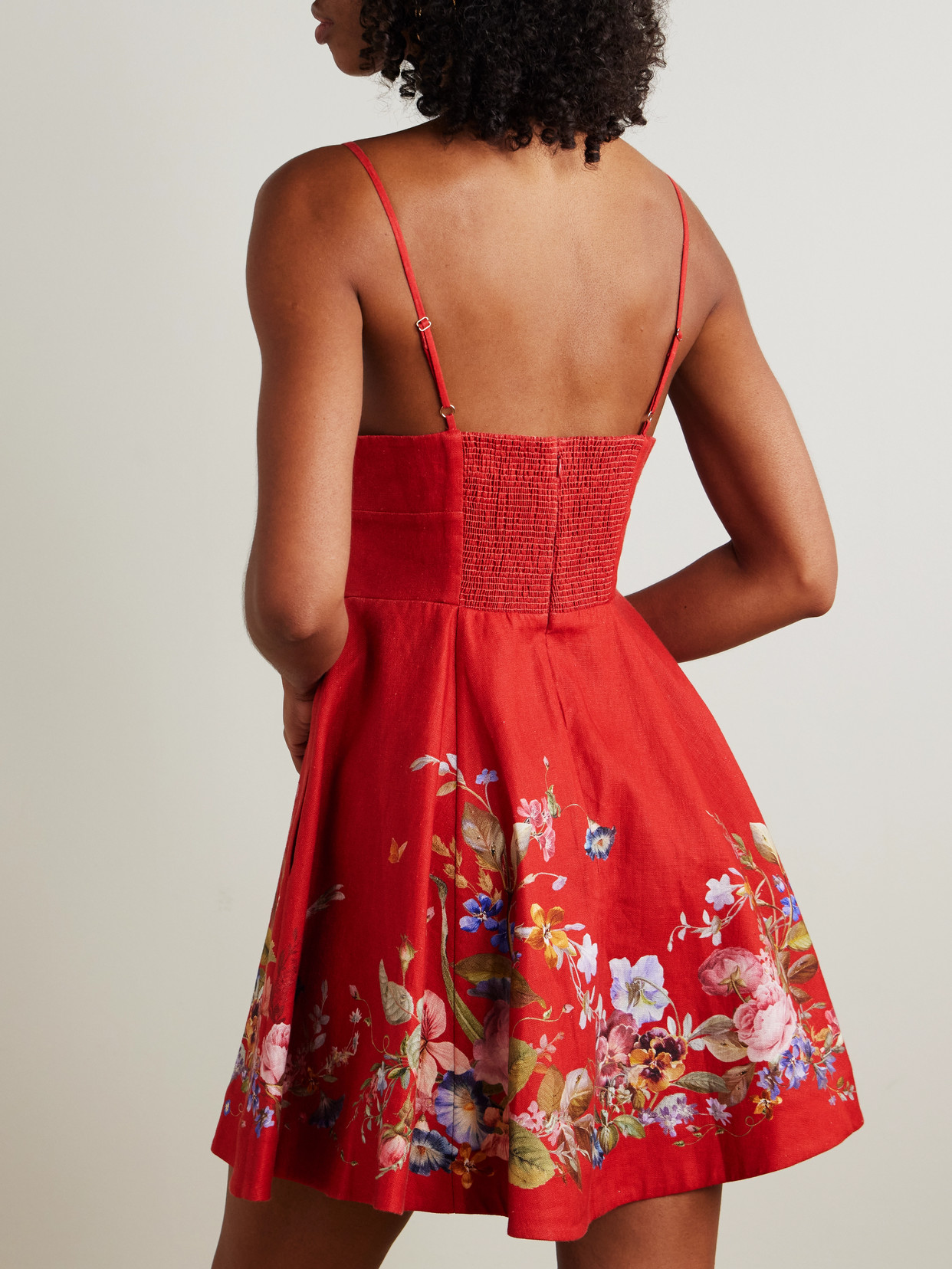 Zimmermann Patience Floral-print Linen Midi Dress In Red