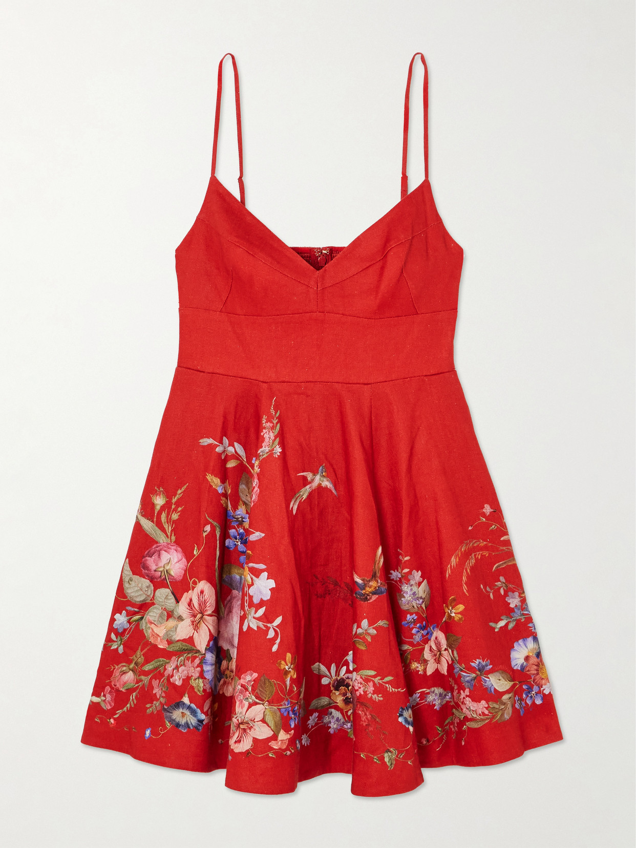 Zimmermann Patience Floral-print Linen Midi Dress In Red