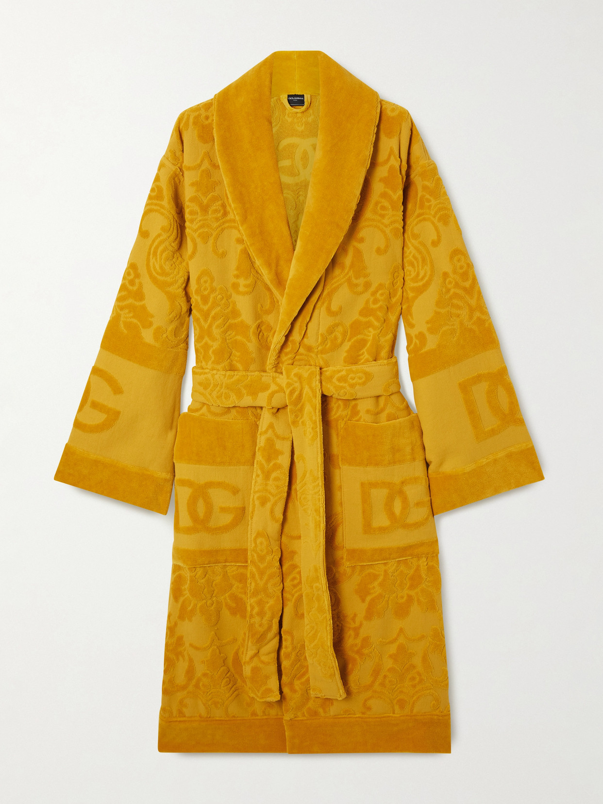 Dolce & Gabbana Cotton-terry Jacquard Robe In Yellow