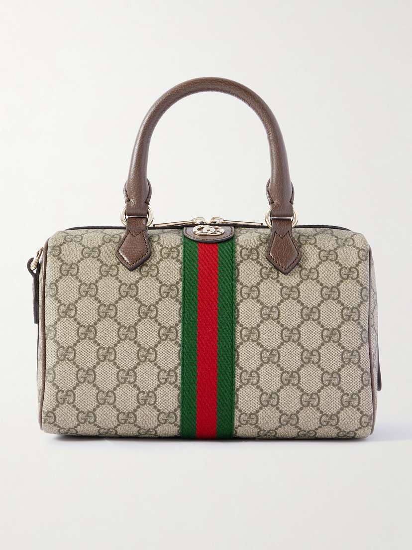 Gucci Ophidia Textured Leather And Webbing-trimmed Printed Coated-canvas Tote