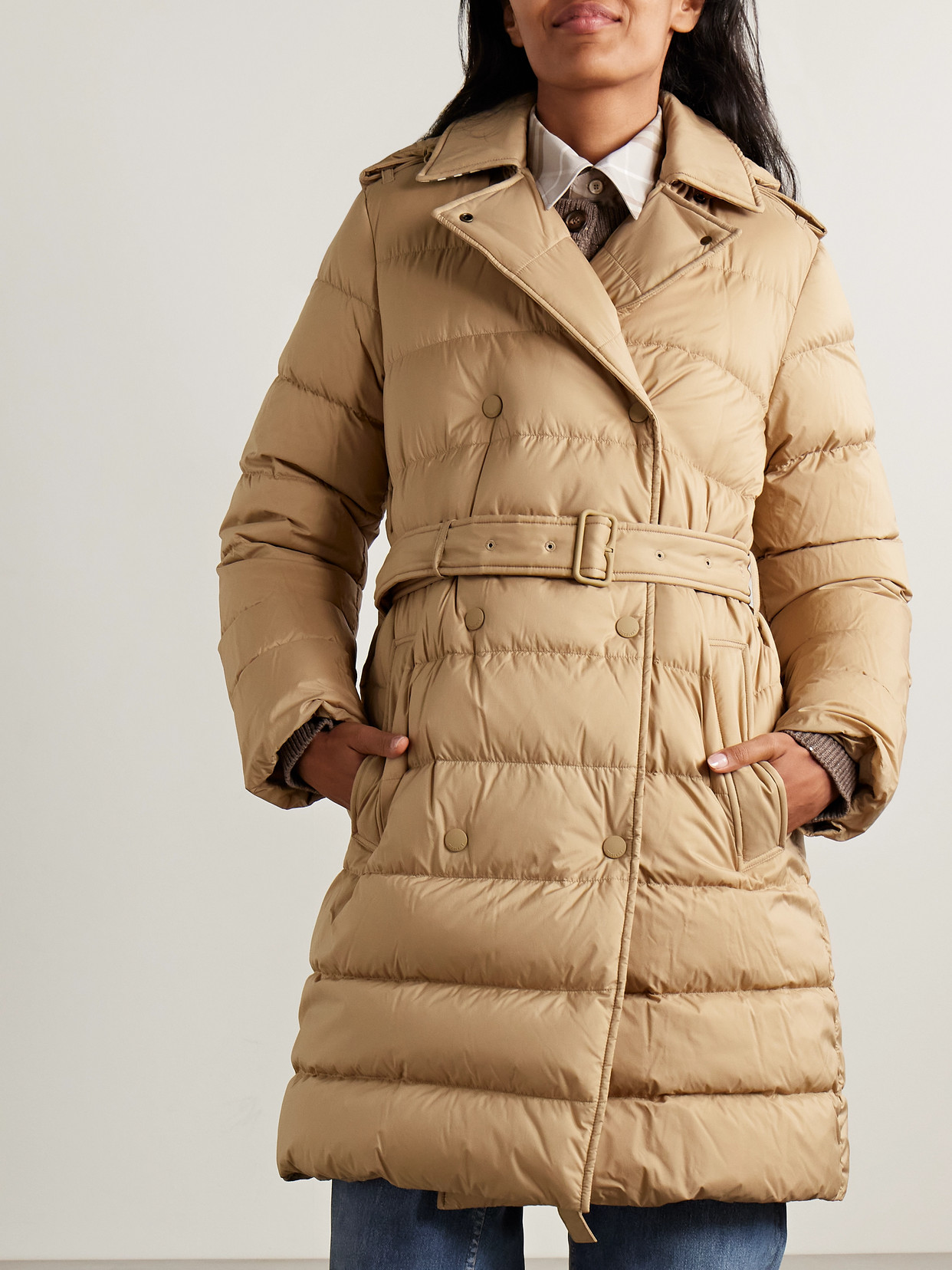 Burberry Belted Double-breasted Quilted Shell Down Coat In Neutral
