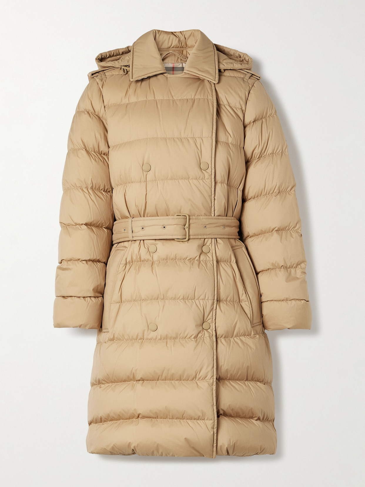 Burberry Belted Double-breasted Quilted Shell Down Coat In Neutral