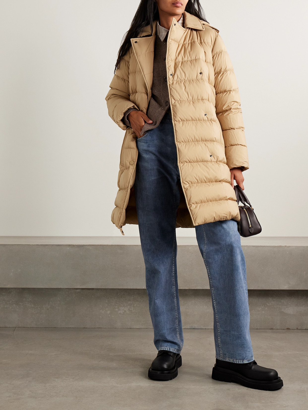 Burberry Belted Double-breasted Quilted Shell Down Coat In Neutral