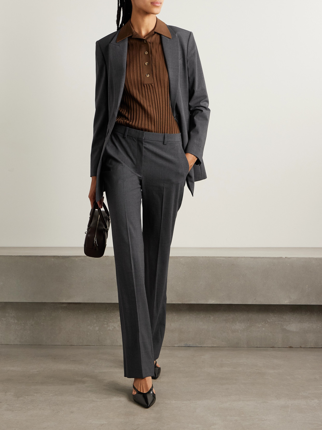 Theory Wool-blend Straight-leg Pants In Gray